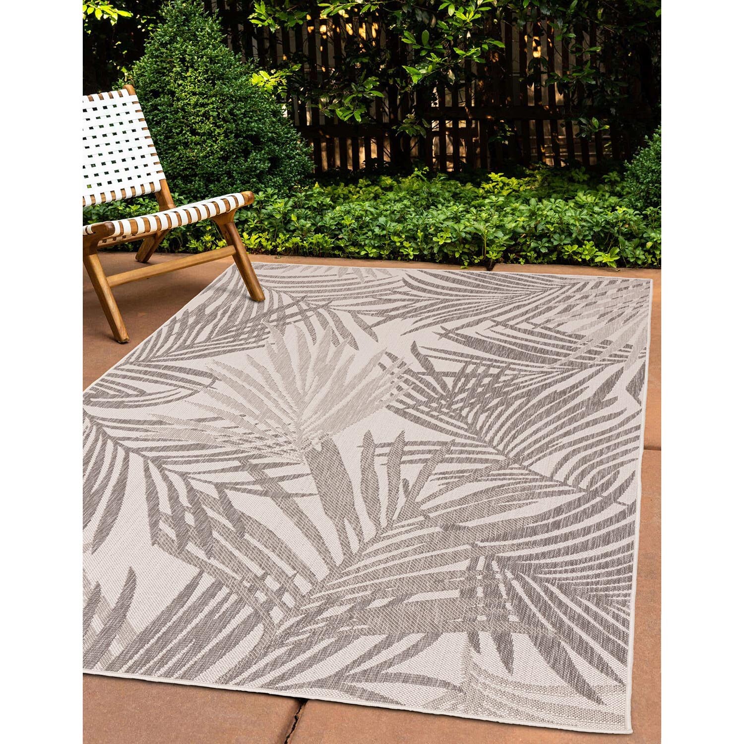 Grey Palm Leaf Indoor Outdoor Rug 160cm Image 6