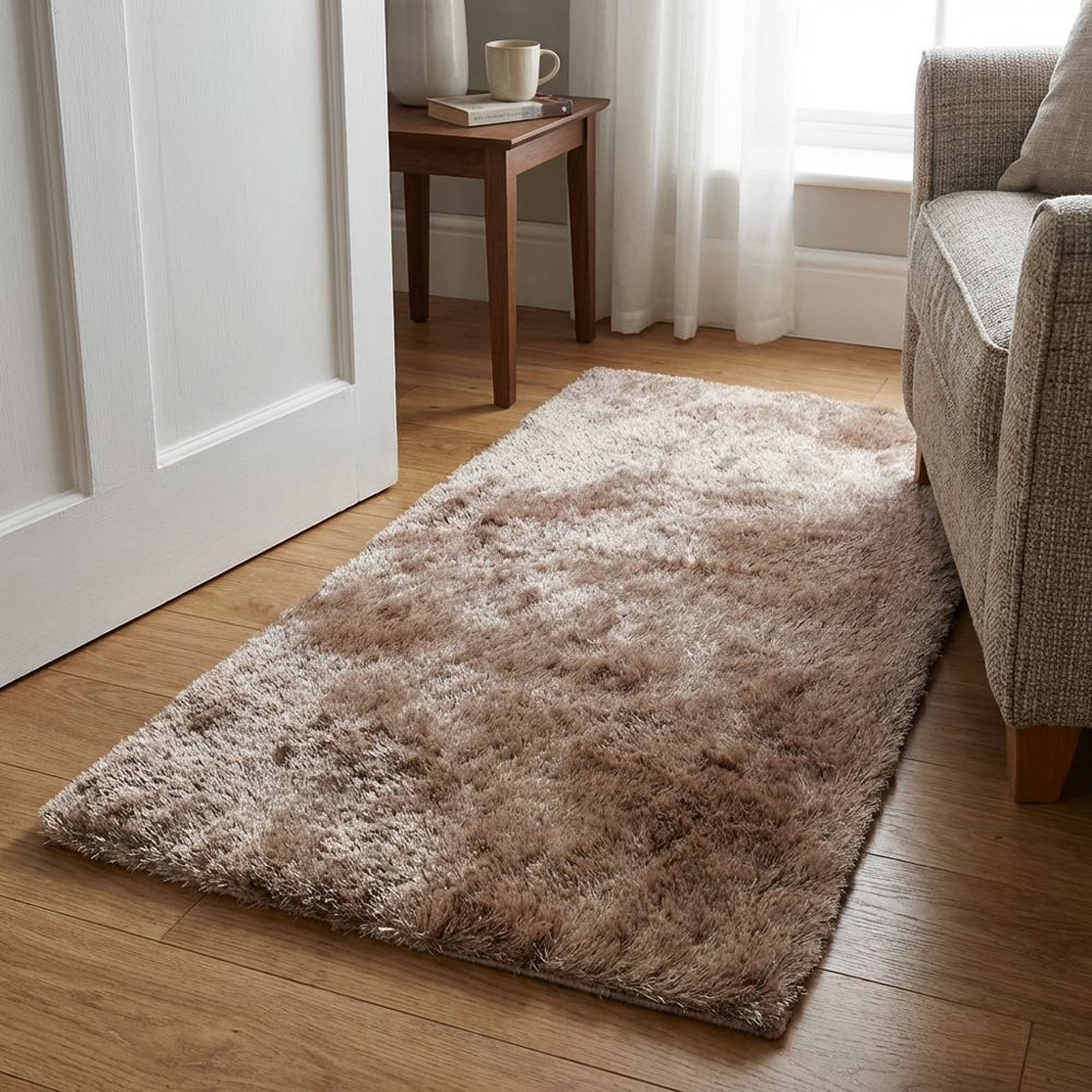 Taupe Silky Shaggy Rug 150 x 80cm Image 3