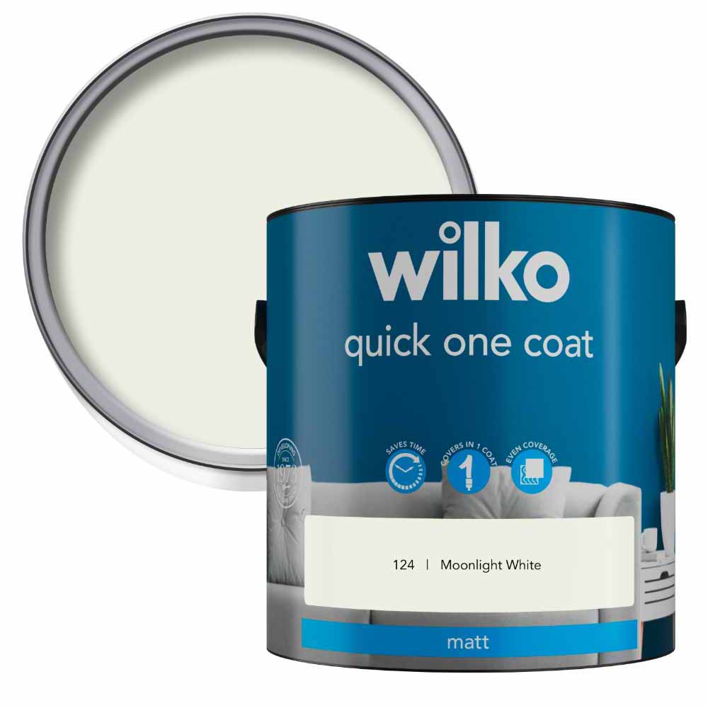 Wilko Quick One Coat Moonlight White Matt Emulsion Paint 2.5L Image 1