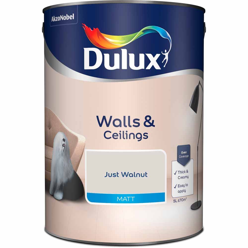 Dulux Walls & Ceilings Just Walnut Matt Emulsion Paint 5L Image 2