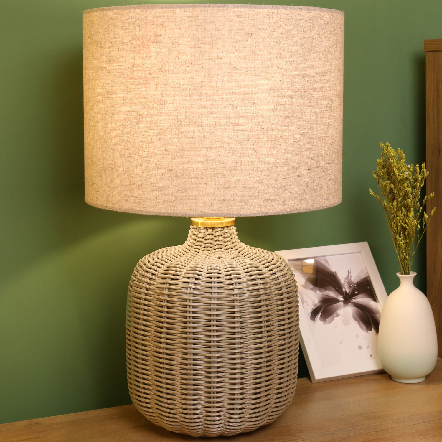 Padstow Rattan Effect Table Lamp Grey Image 4