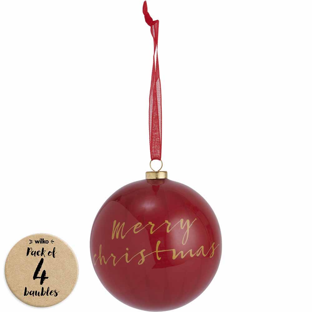Wilko Rococo Red Decoupage Merry Christmas Baubles 4 Pack Image 1