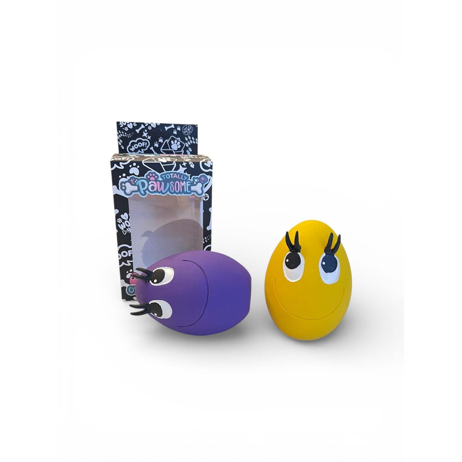 OVO Yellow and Purple Medium Two-Pack Squeaky Egg Dog Toys Image 2