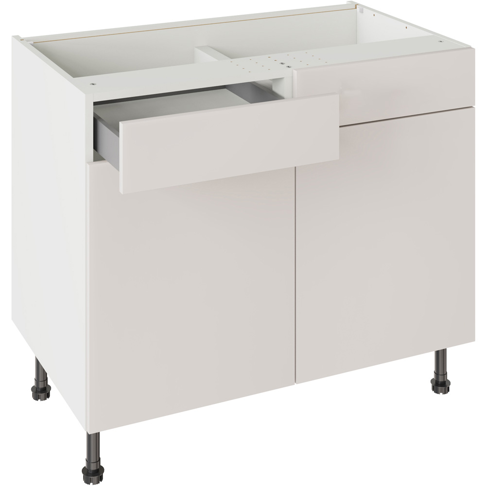 Kitchen Kit Slab Supergloss Light Grey Drawerline Base Cabinet 1000mm Image 1