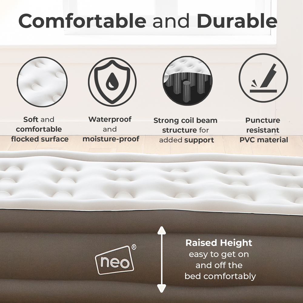 Neo King Size Flocked Surface Inflatable Mattress Airbed with Built-in Electric Air Pump Image 9