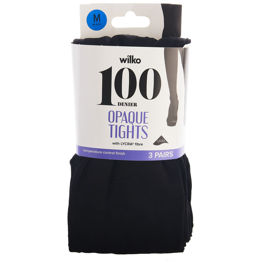 Wilko 100 Denier Opaque Tights Black Medium 3 pack Image