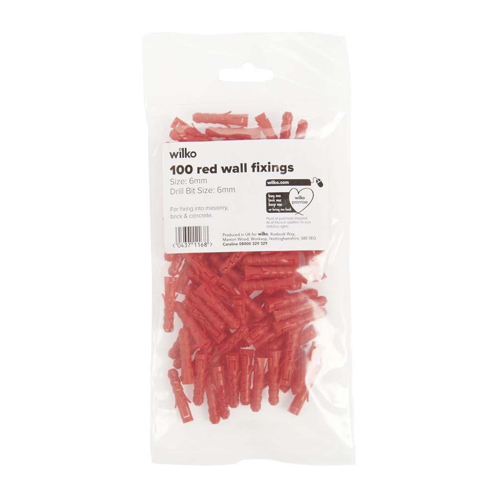 Wilko 6mm Red Wall Fixing 100 pack Image 2