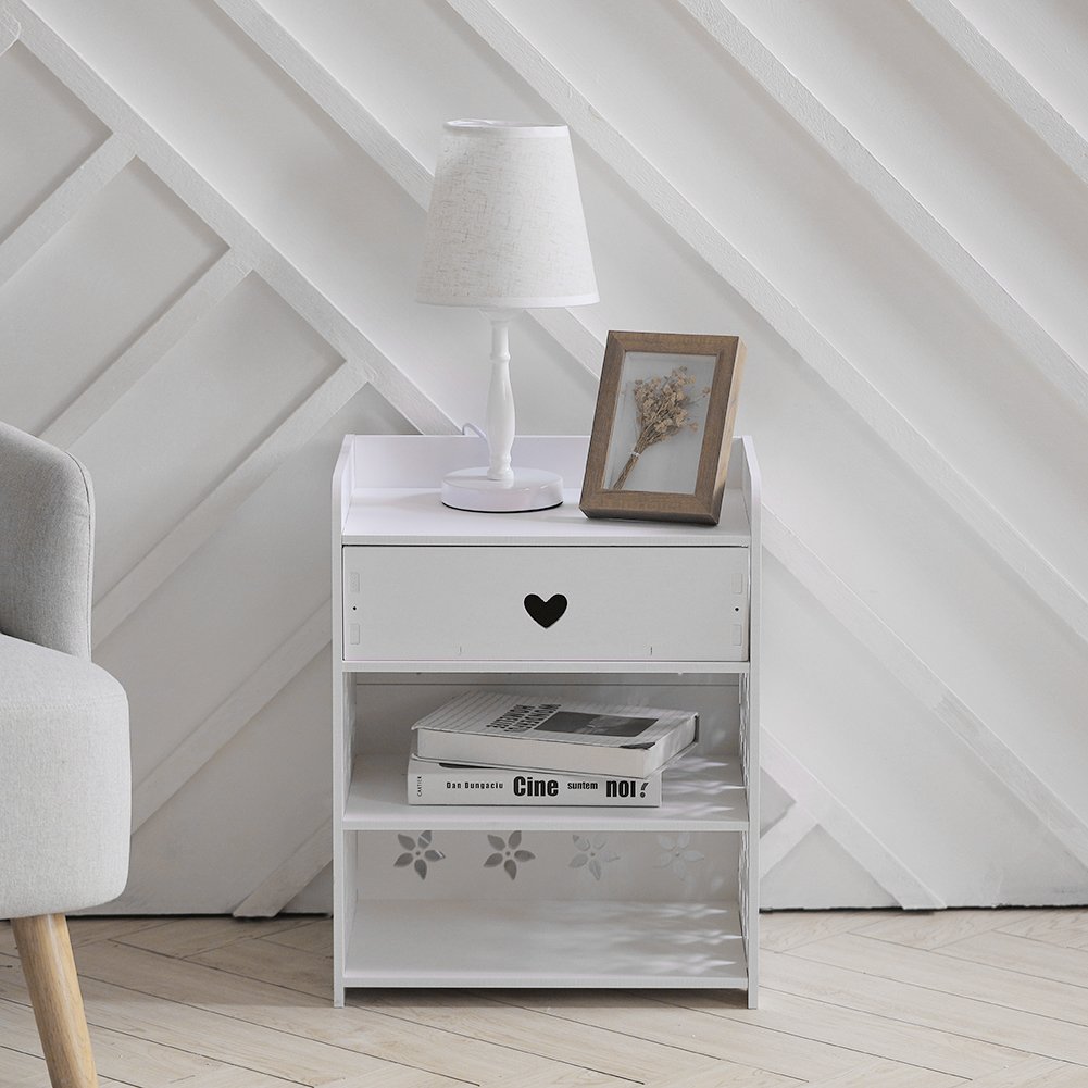 Living and Home Single Drawer White Hollow Carved Pattern Bedside Table Image 6