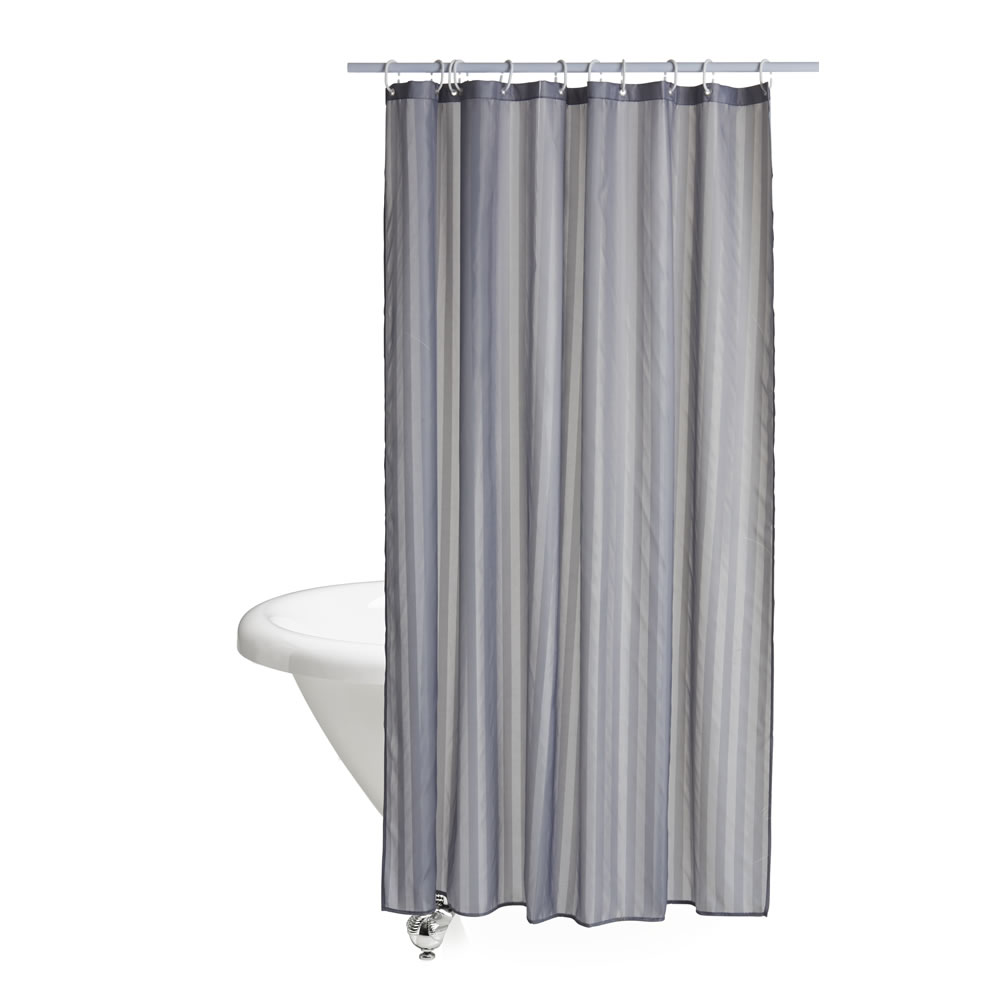 Wilko Grey Shower Curtain with Satin Stripes Image