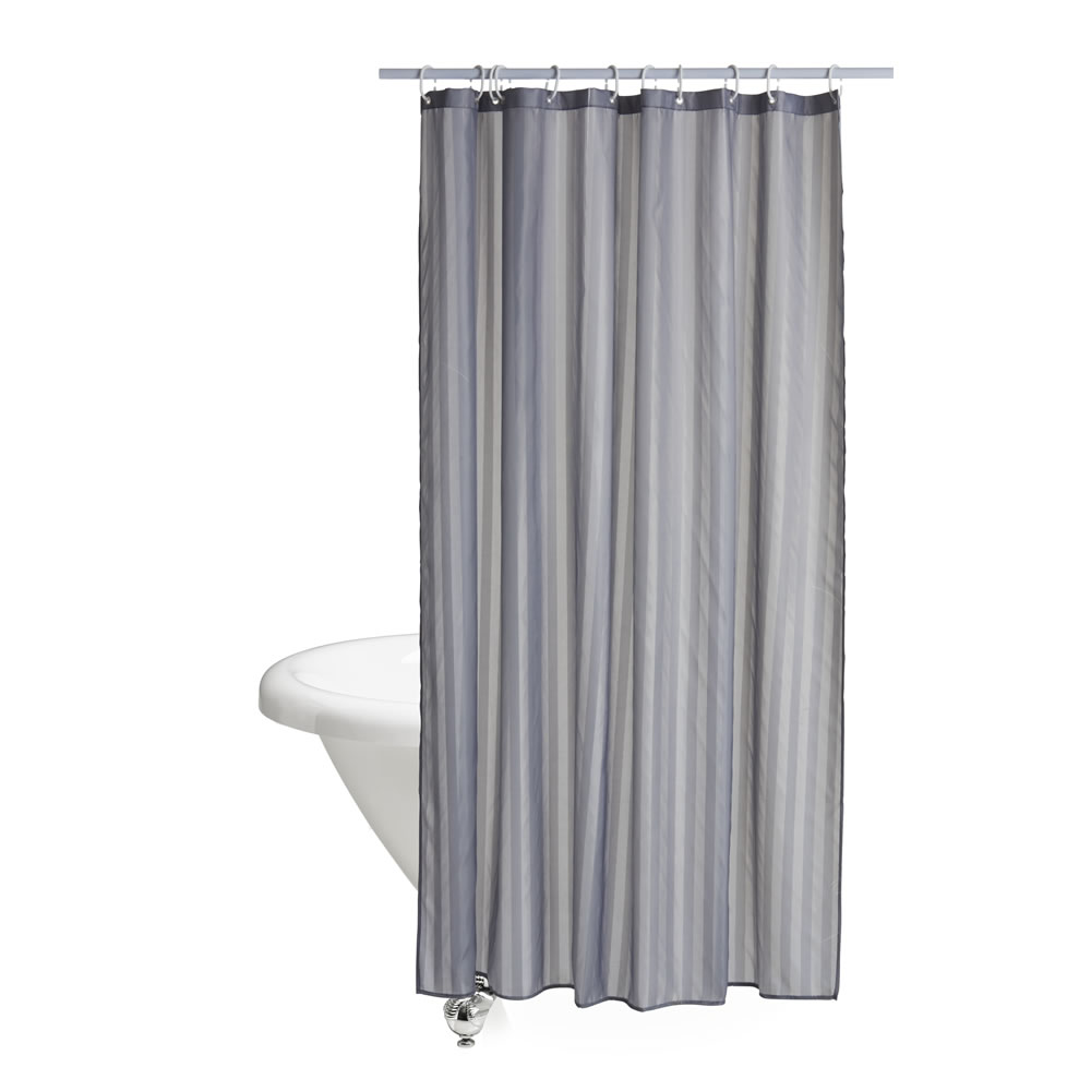 Wilko Grey Shower Curtain With Satin Stripes Wilko