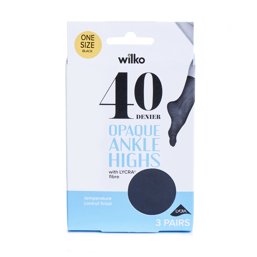 Wilko 40 Denier Opaque Black Ankle High Pop Socks 3 pack Image