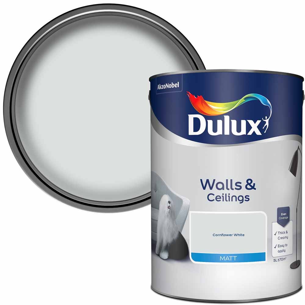 Dulux Wall & Ceilings Cornflower White Matt Emulsion Paint 5L Image 1