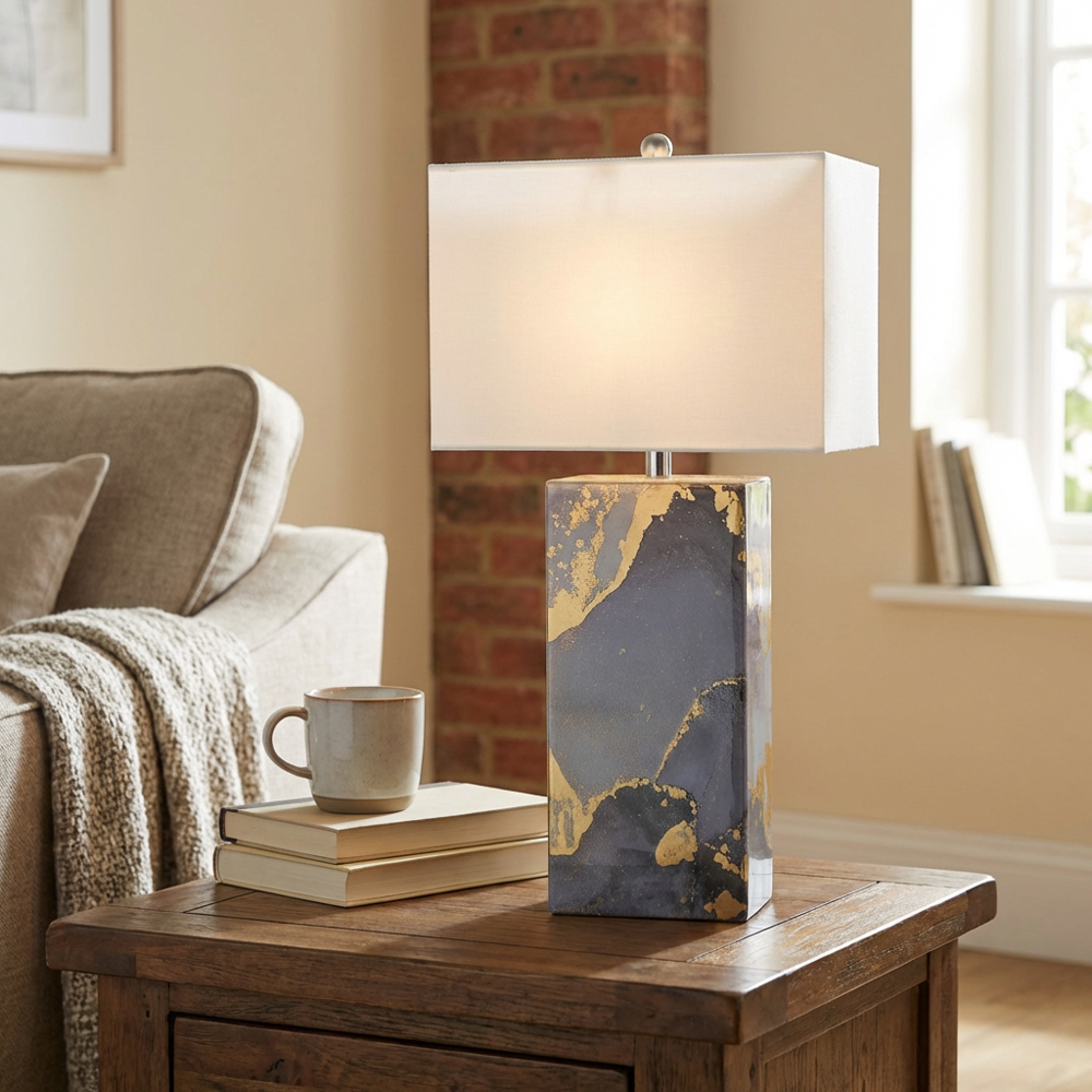 Marble Effect Glass Table Lamp Image 5