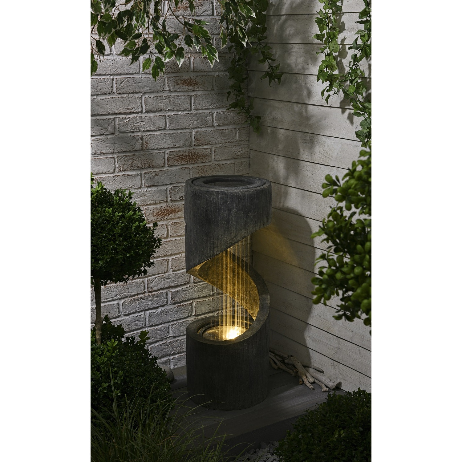 My Garden Grey Polyresin Twirl Fountain with LED Light Image 4