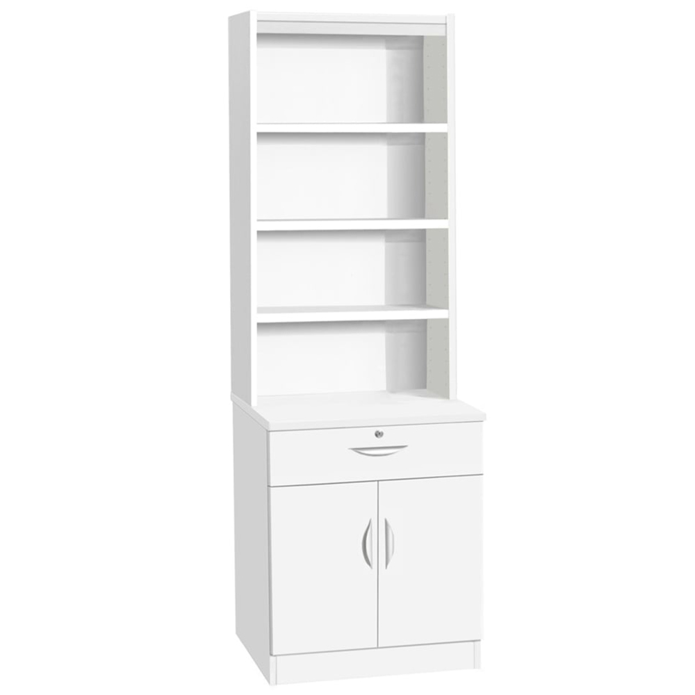 R White Cabinets 2 Door Single Drawer 4 Shelf White Cupboard with Hutch Image 2