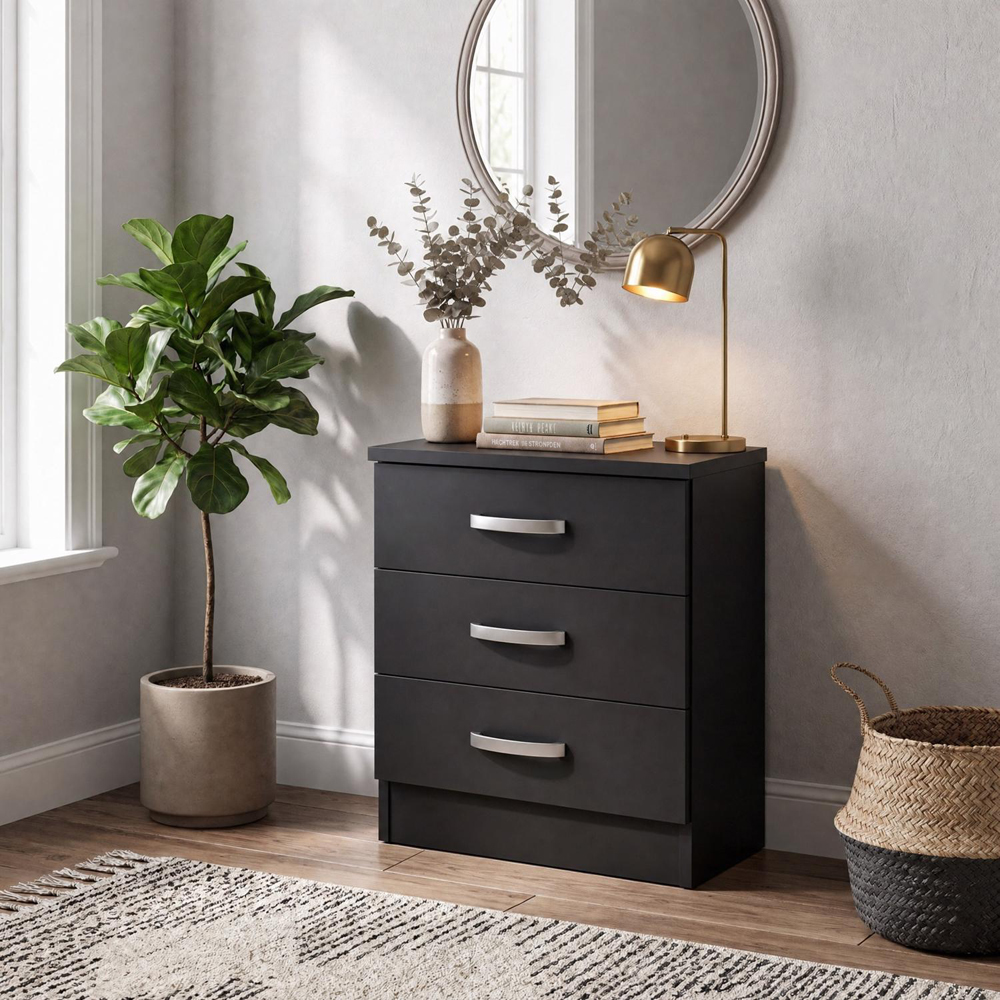 FWStyle Tunis 3 Drawer Matt Black Chest of Drawer Image 4