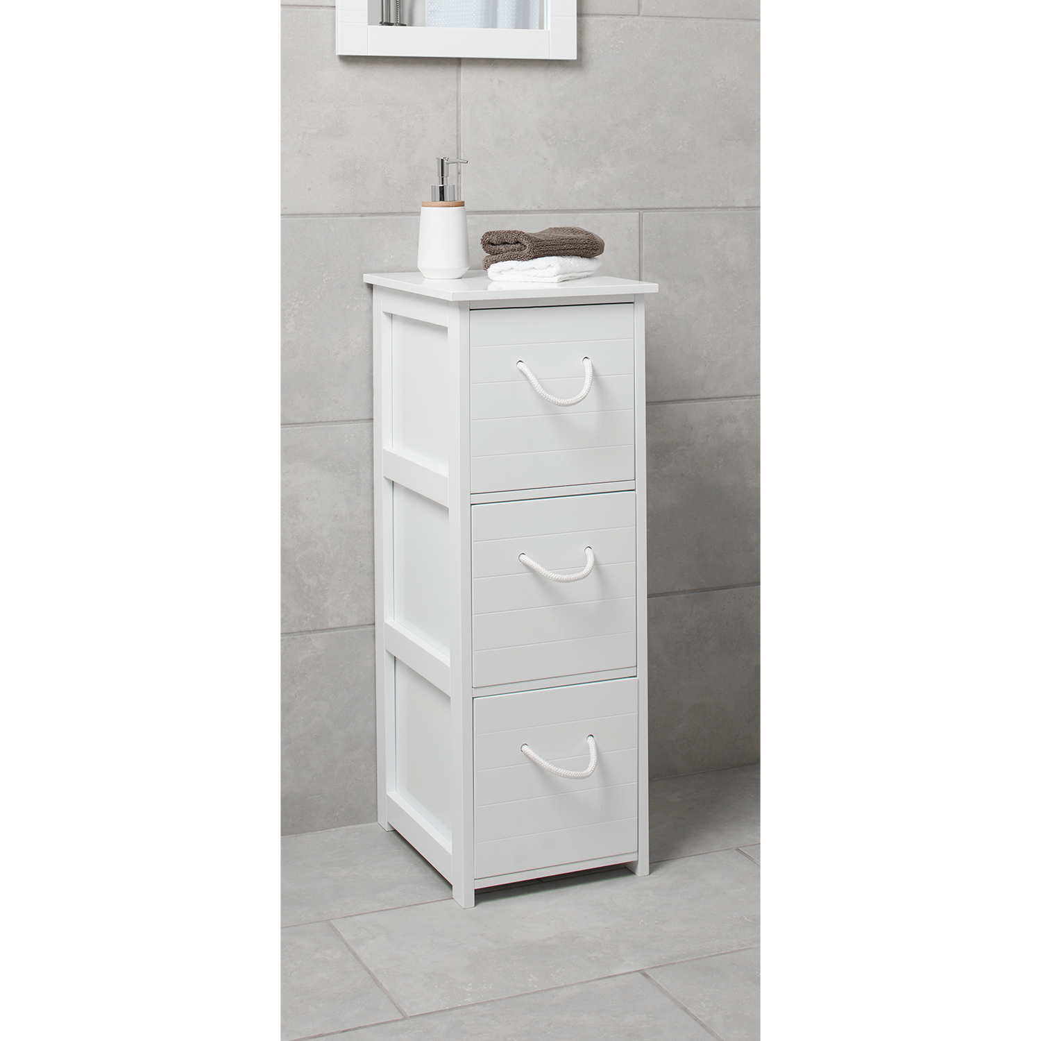 Aura 3 Drawer White Cabinet with Rope Handles Image 3