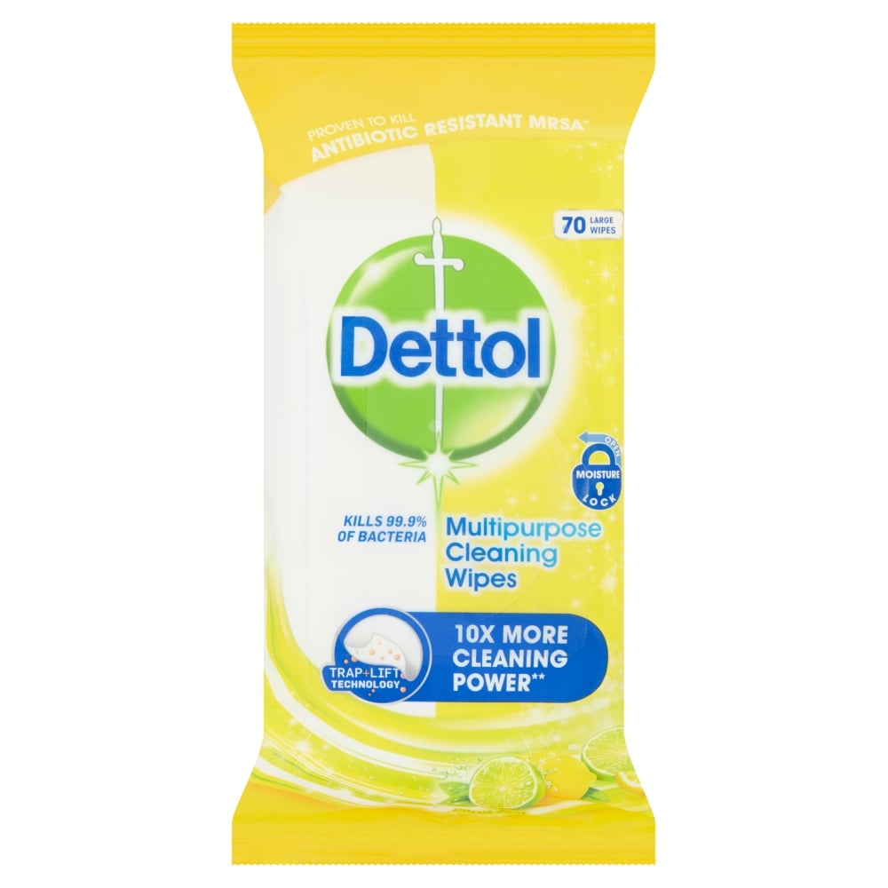 Dettol Anti Bacterial Multi Purpose Wipes Citrus 70 Pack Case of 5 Image 2