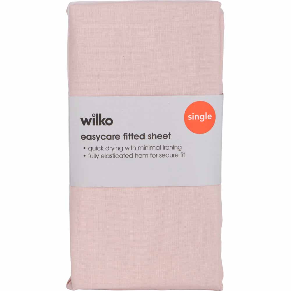 Wilko Easy Care Single Blush Pink Fitted Bed Sheet Wilko