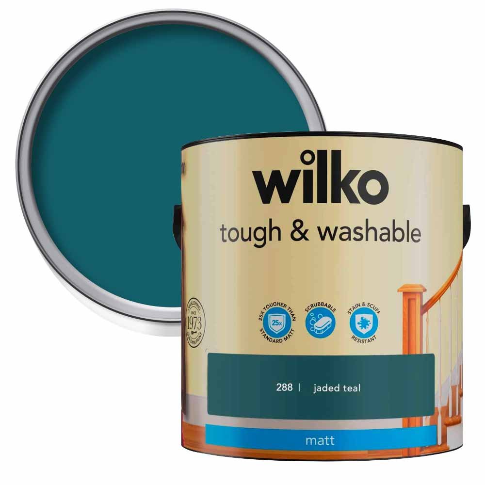 Wilko Tough & Washable Jaded Teal Matt Emulsion Paint 2.5L Image 1