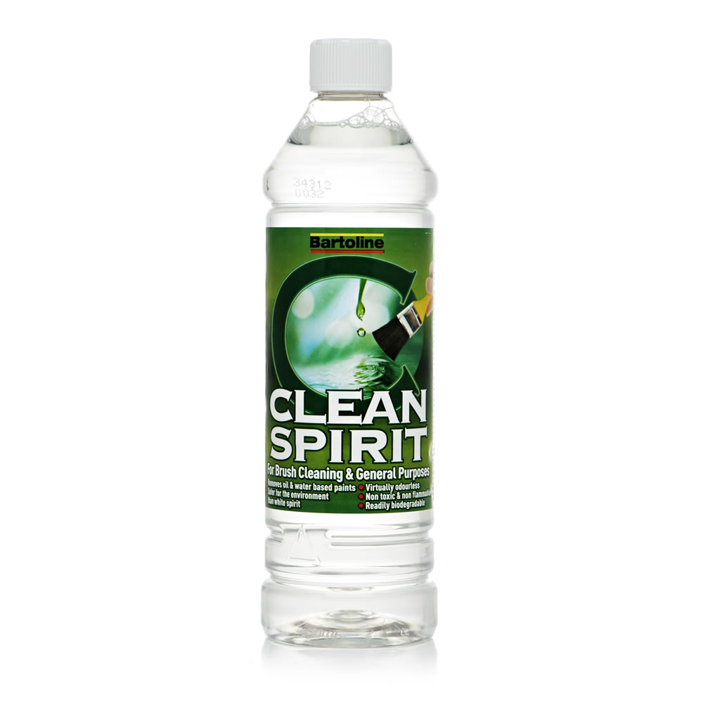 Bartoline Clean Spirit 750ml  - wilko Bartoline Clean Spirit 750ml is a water based alternative to White Spirit that's safer to use and safer for the environment. It's non-toxic, virtually odourless and non-flammable. Clean Spirit can be used to clean wet acrylic and most oil/solvent based paints from brushes, rollers and paint pads. It can also be used to effectively clean wet paint spills from surfaces such as worktops, laminate flooring, most textiles, glass, etc. Clean Spirit is not a direct replacement for White Spirit and is not suitable for thinning paints. For best results, always read and follow the directions for use.
