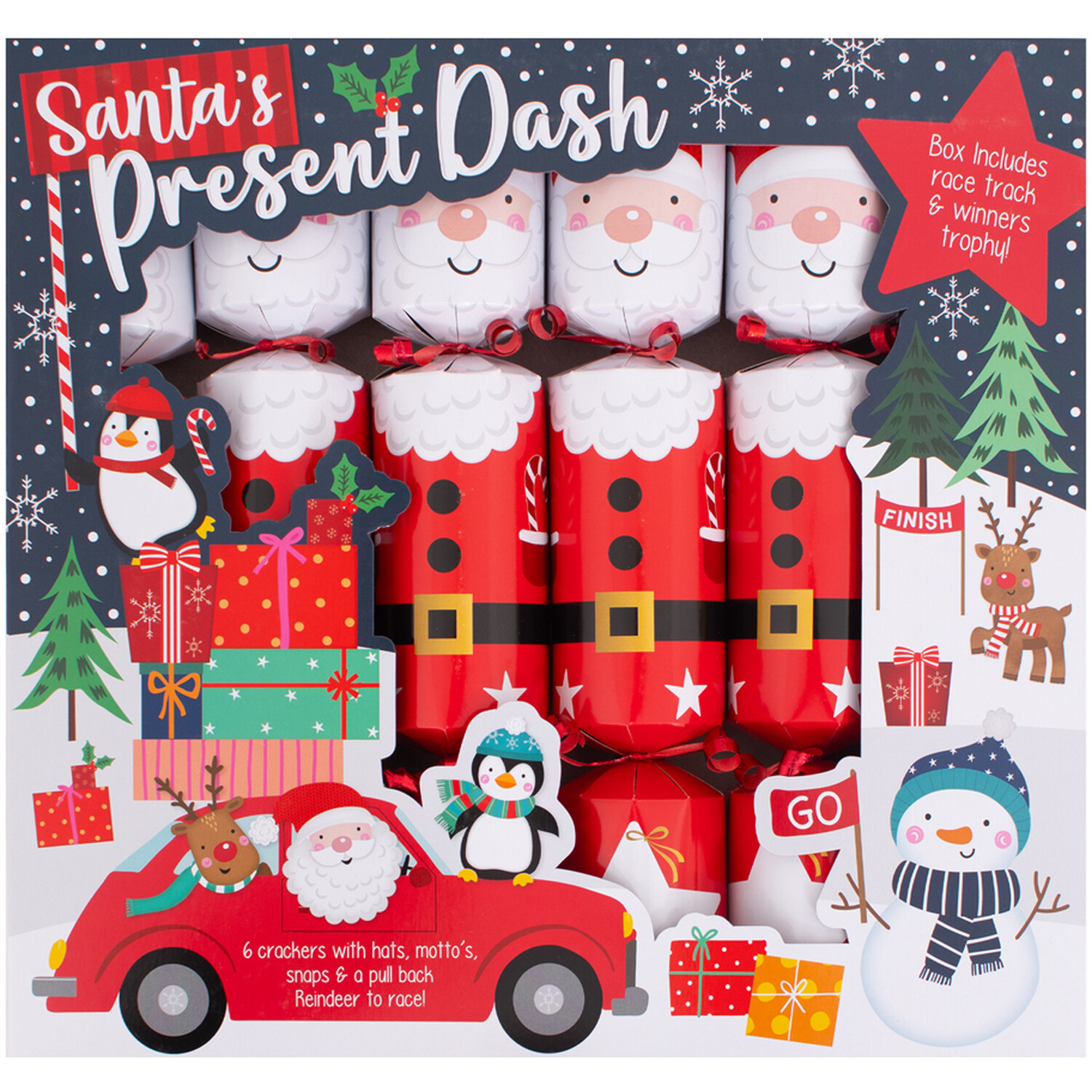 Pack of 6 Santas Present Dash Crackers Red Image 1
