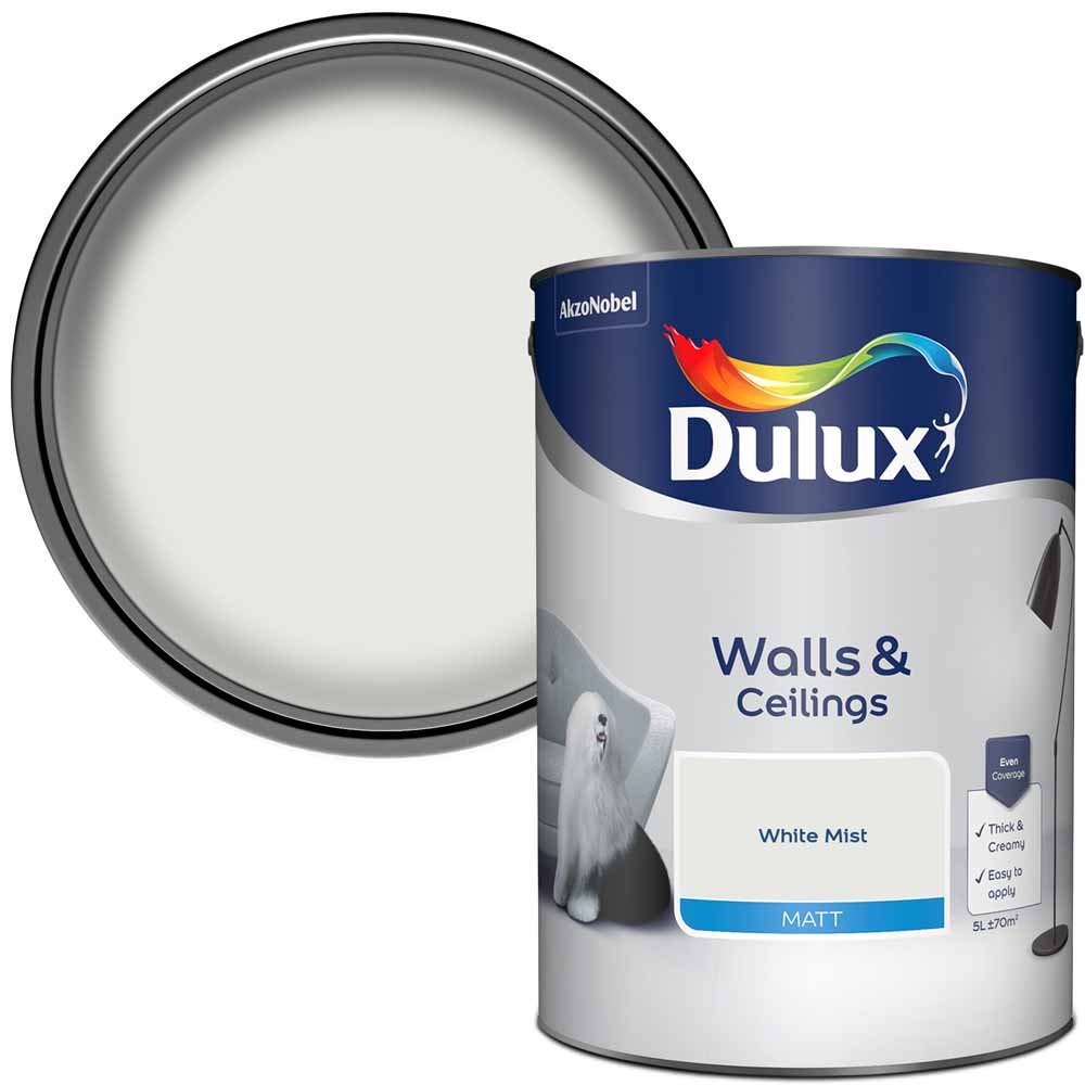 Dulux Wall & Ceilings White Mist Matt Emulsion Paint 5L Image 1