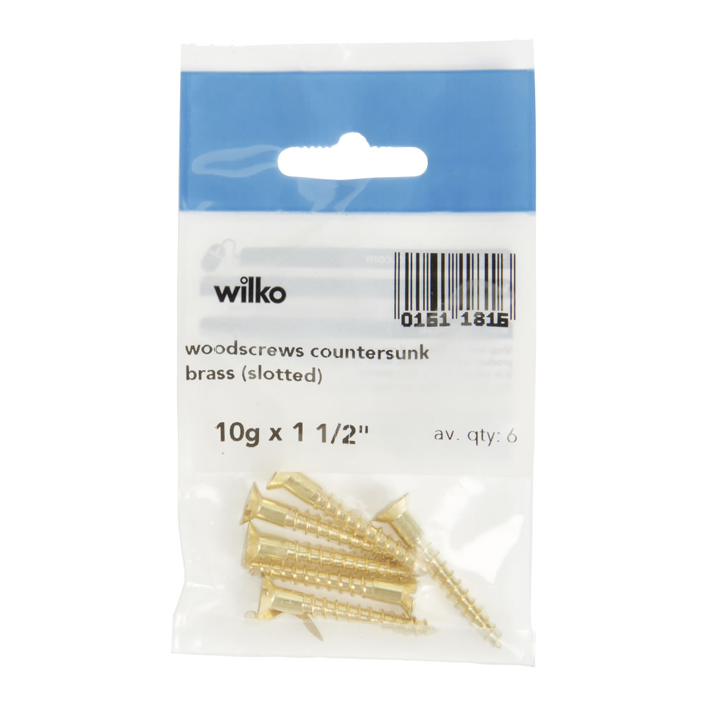 Wilko 40mm Slotted Brass Countersunk Wood Screw 10 g 6 pack Image 2