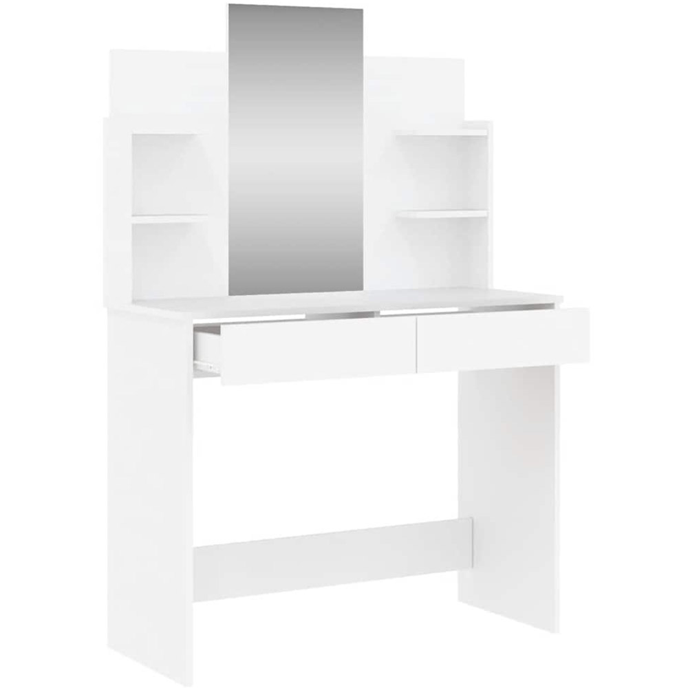 vidaXL 2 Drawer 4 Shelf White Dressing Table with Mirror Image 4