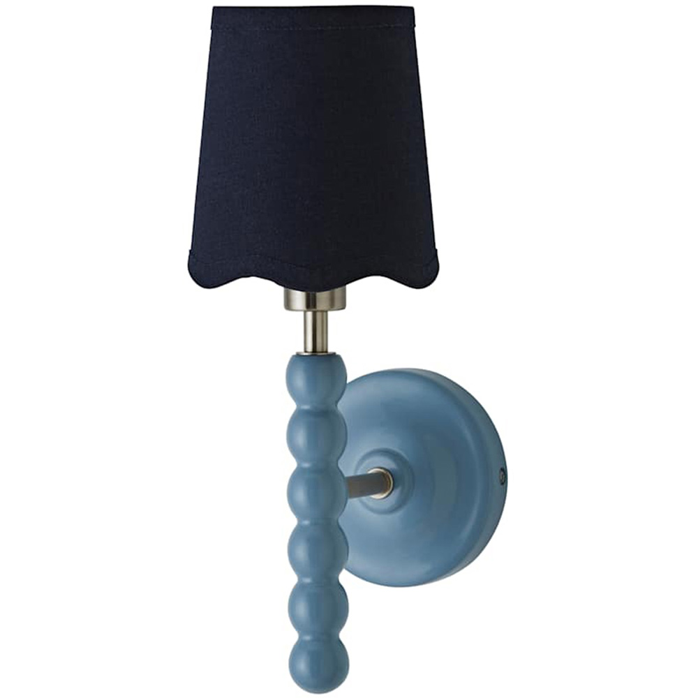 ValueLights Navy Linen Scallop Shade Blue Bobbin LED Wall Light with Bulb Image 1