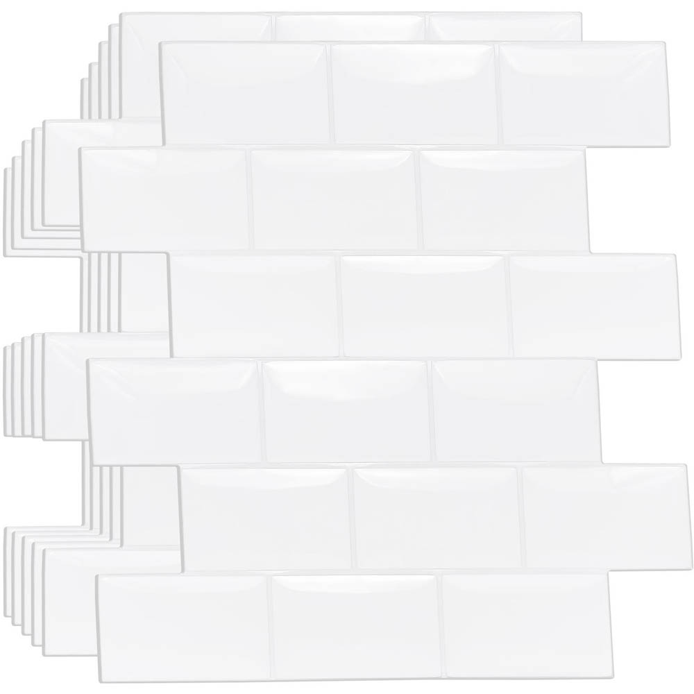 Walplus Pure White Glossy 3D Tile Sticker 60 Pack Image 2