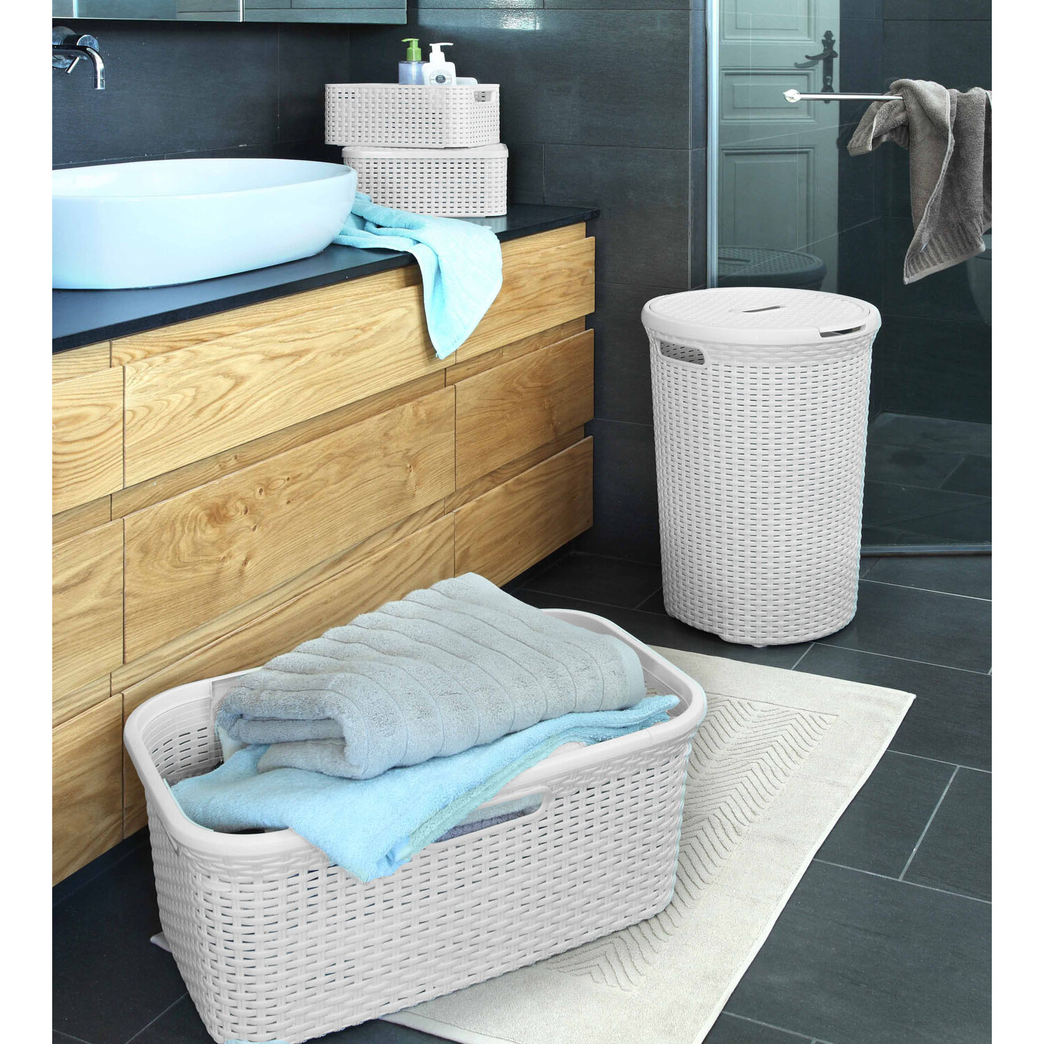 Curver Grey Laundry Storage Basket 45L Image 2