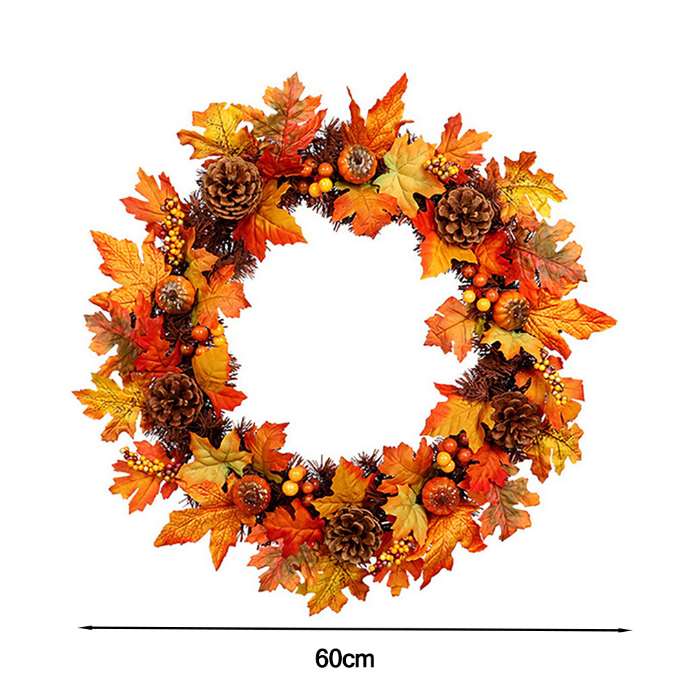 Living and Home Artificial Maple Leaf Wreath with Pumpkins 60cm Image 6