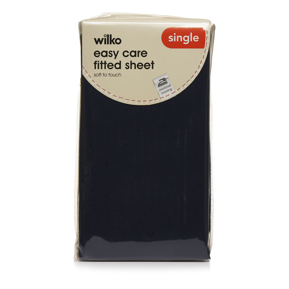 Wilko Easy Care Navy Single Fitted Sheet Image