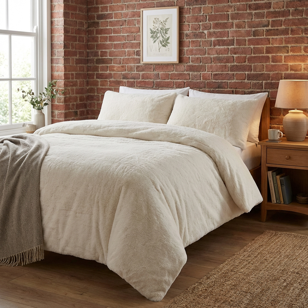 Colorado Faux Fur Duvet Set Ivory King Image 7