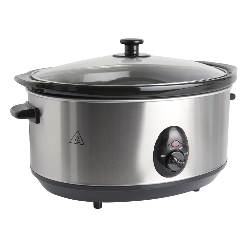 Wilko Stainless Steel Oval Slow Cooker 6L Image 1