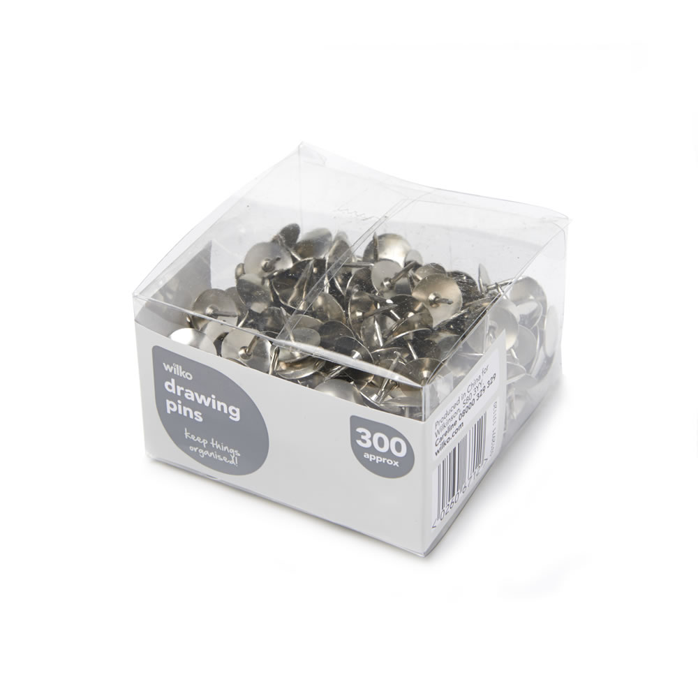 Wilko Functional Drawing Pins Silver Effect 300pk Image