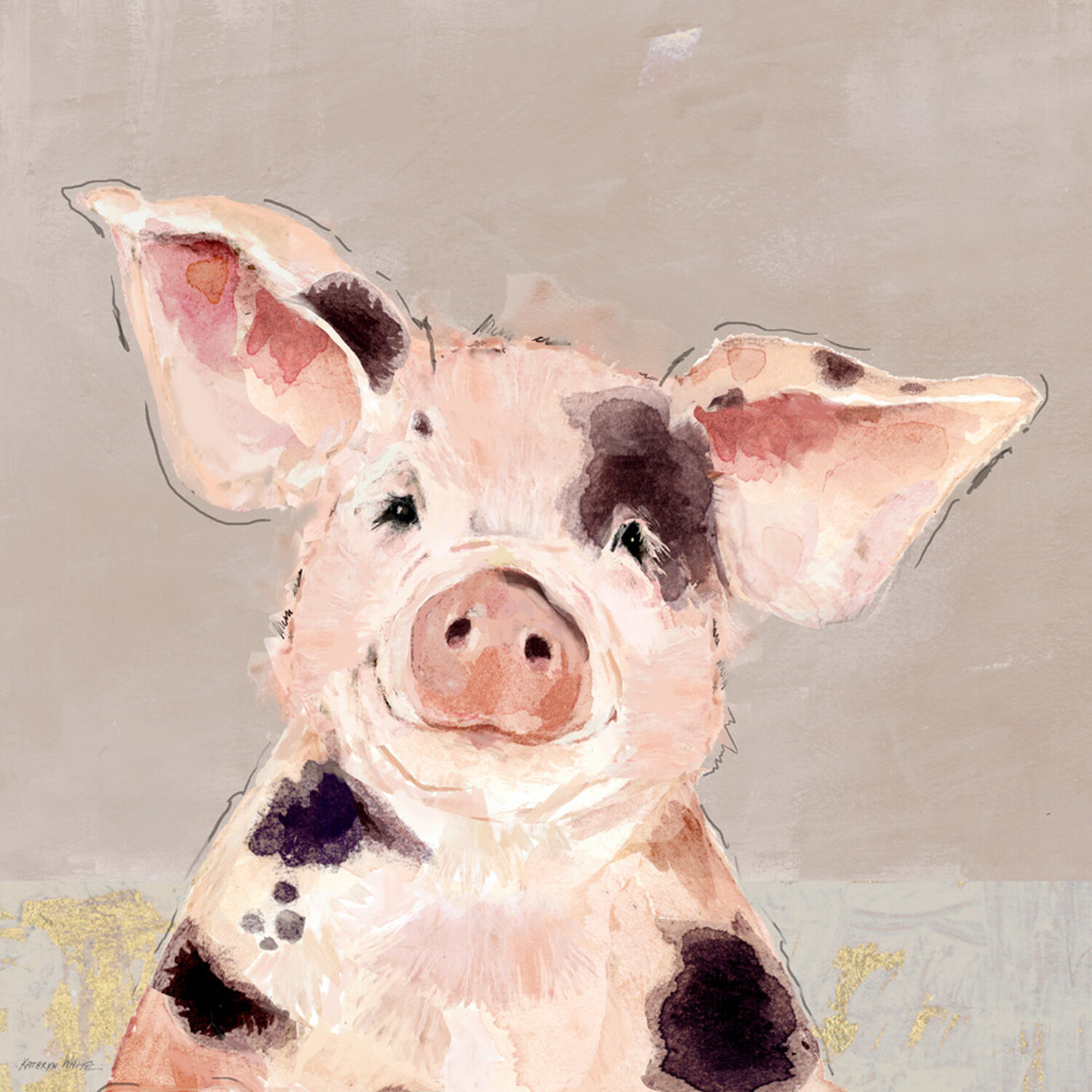Kathryn White Inquistive Piglet Canvas - Pink Image