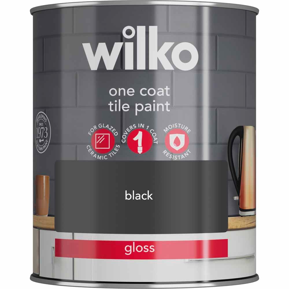 Wilko One Coat Black Tile Gloss Paint 750ml Image 2