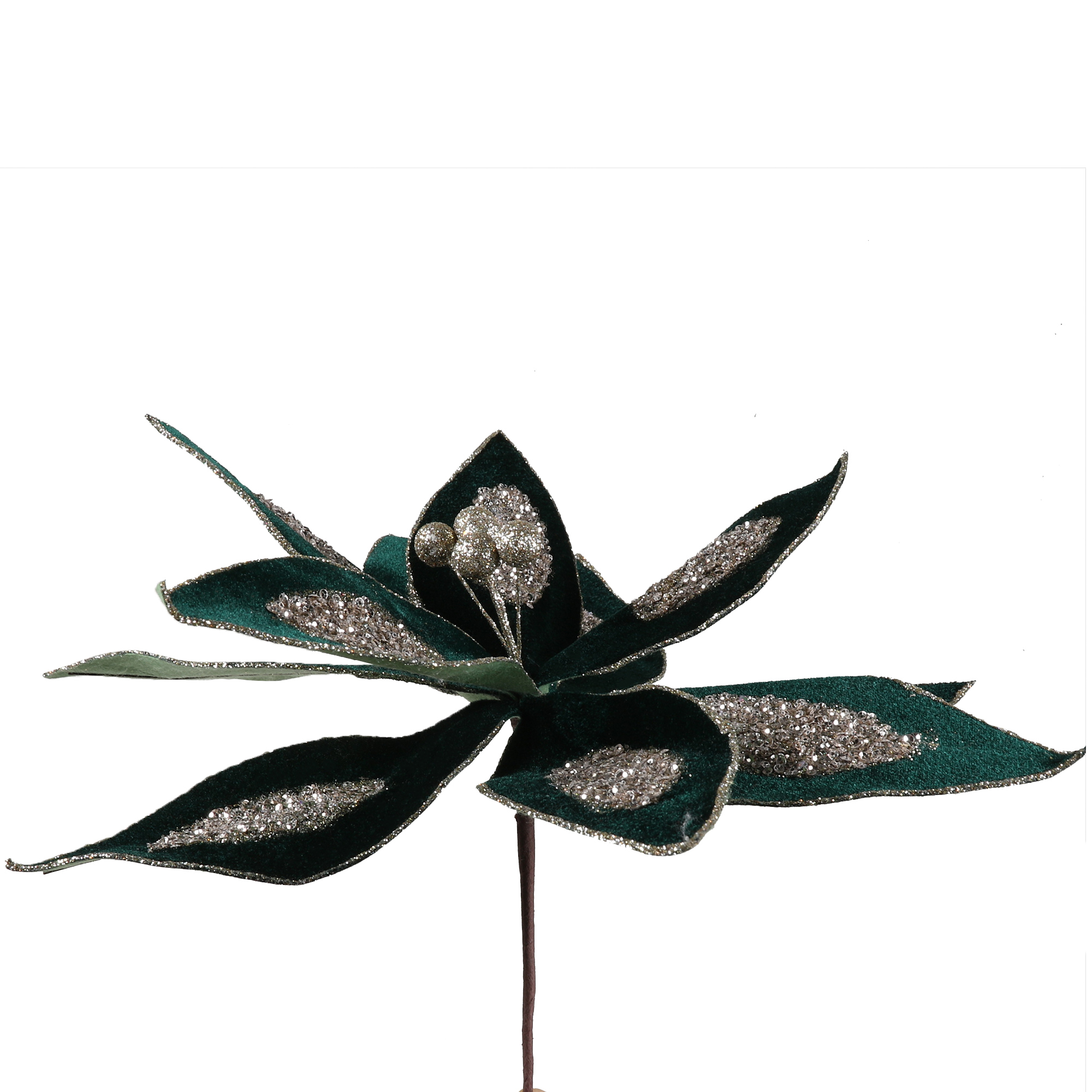 Emerald Glitter Flower Clip - Green Image 3