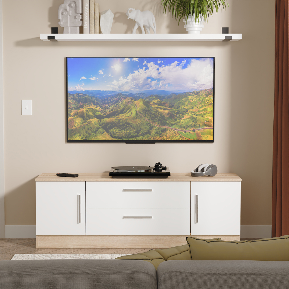 Crowndale Contrast 2 Door 2 Drawer White Matt and Bardolino Oak Wide TV Unit Ready Assembled Image 3