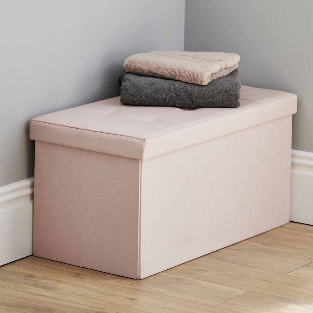 Wilko Large Faux Linen Ottoman Pink Wilko
