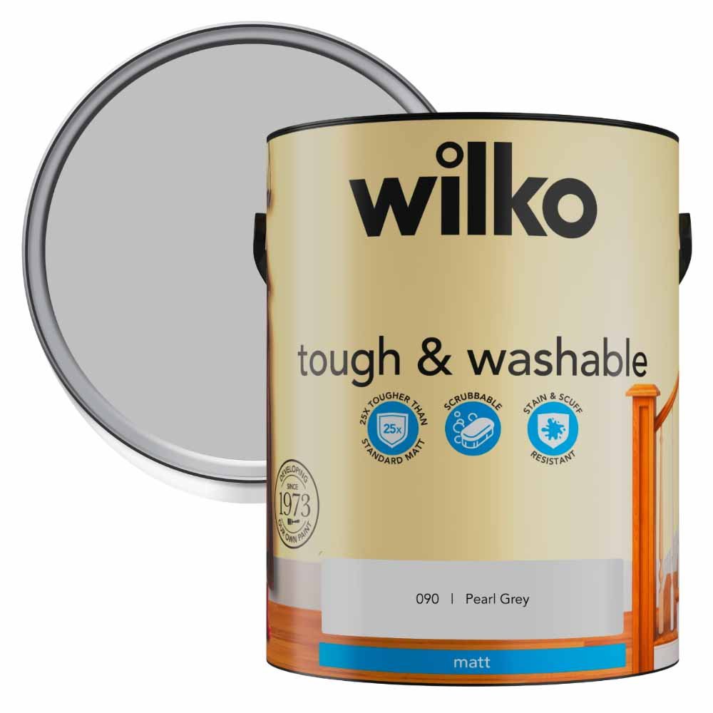 Wilko Tough & Washable Pearl Grey Emulsion Paint 5L Image 1