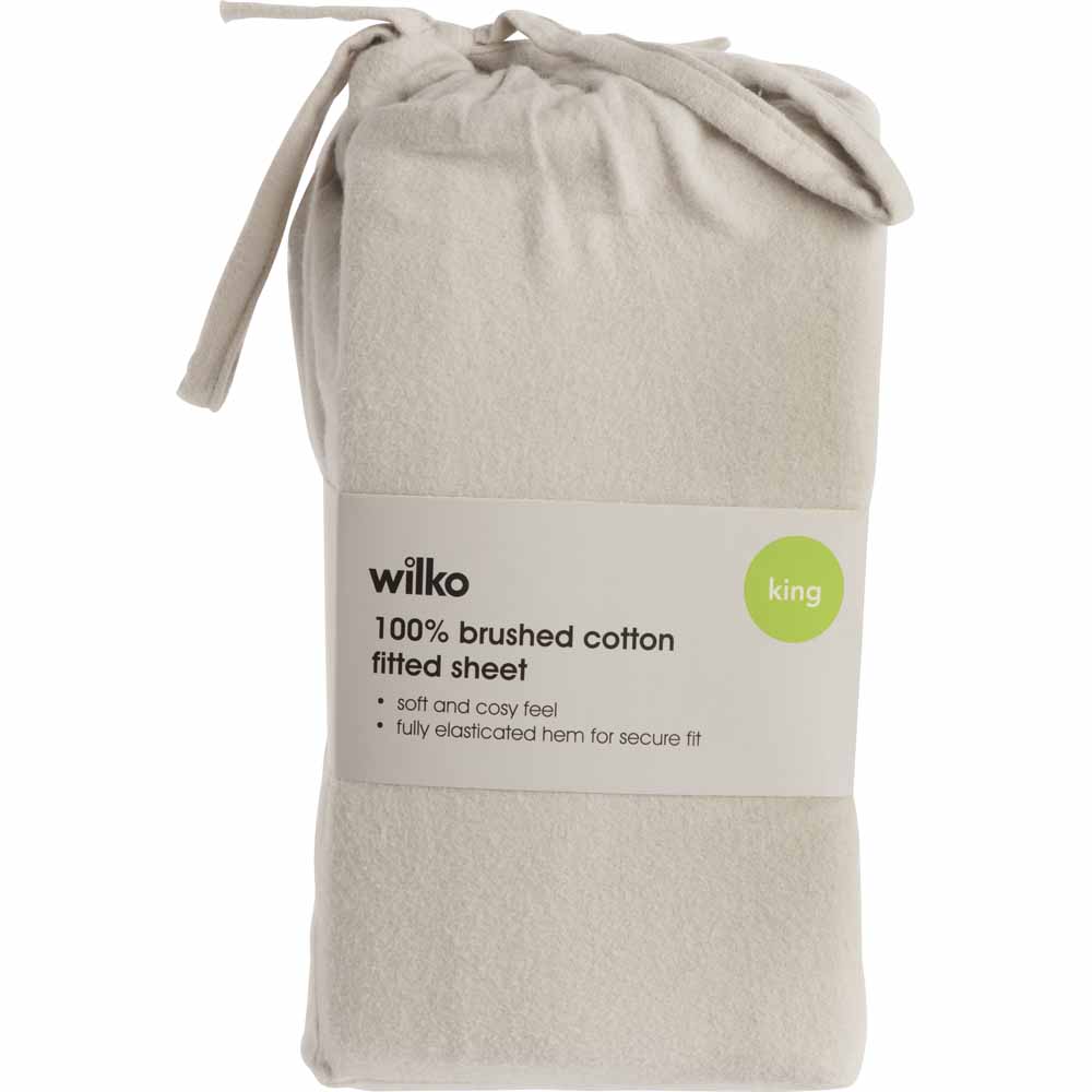 Wilko King Silver Brushed Cotton Fitted Bed Sheet Image 2