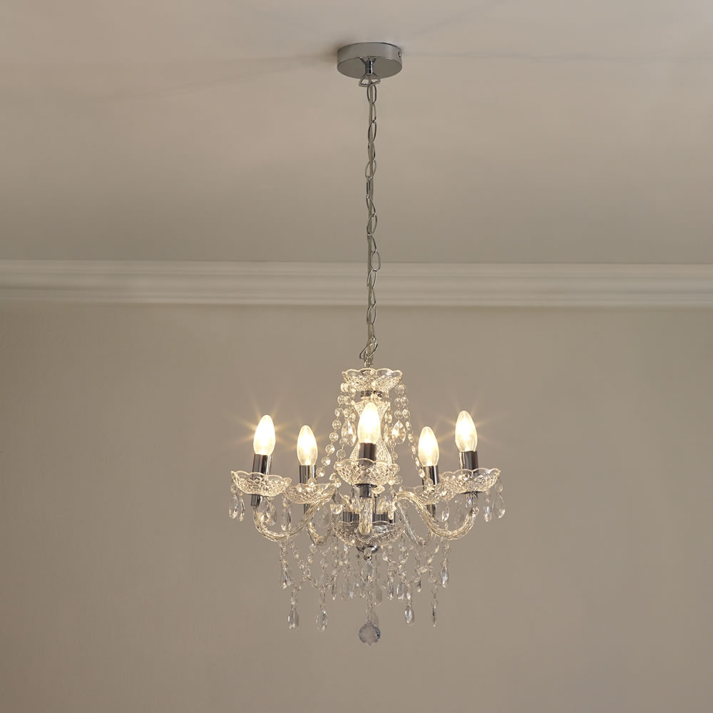 Wilko Marie Therese 5 Arm Clear Chandelier Ceiling  Light Image 2