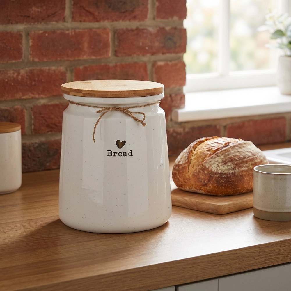 Gold Heart Bread Canister with Bamboo Lid Image 6