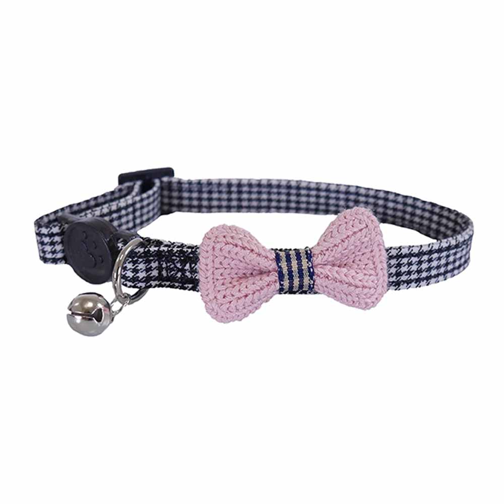 Rosewood Designer Pink Bow Dogtooth Cat Collar Image 1