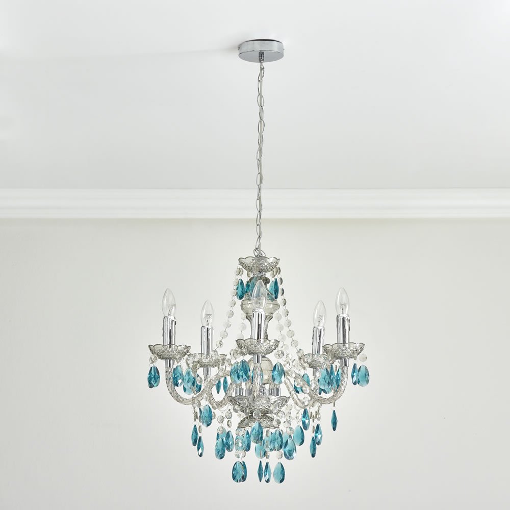 Wilko 5 Arm Smoke and Blue Chandelier Ceiling Light Image 7
