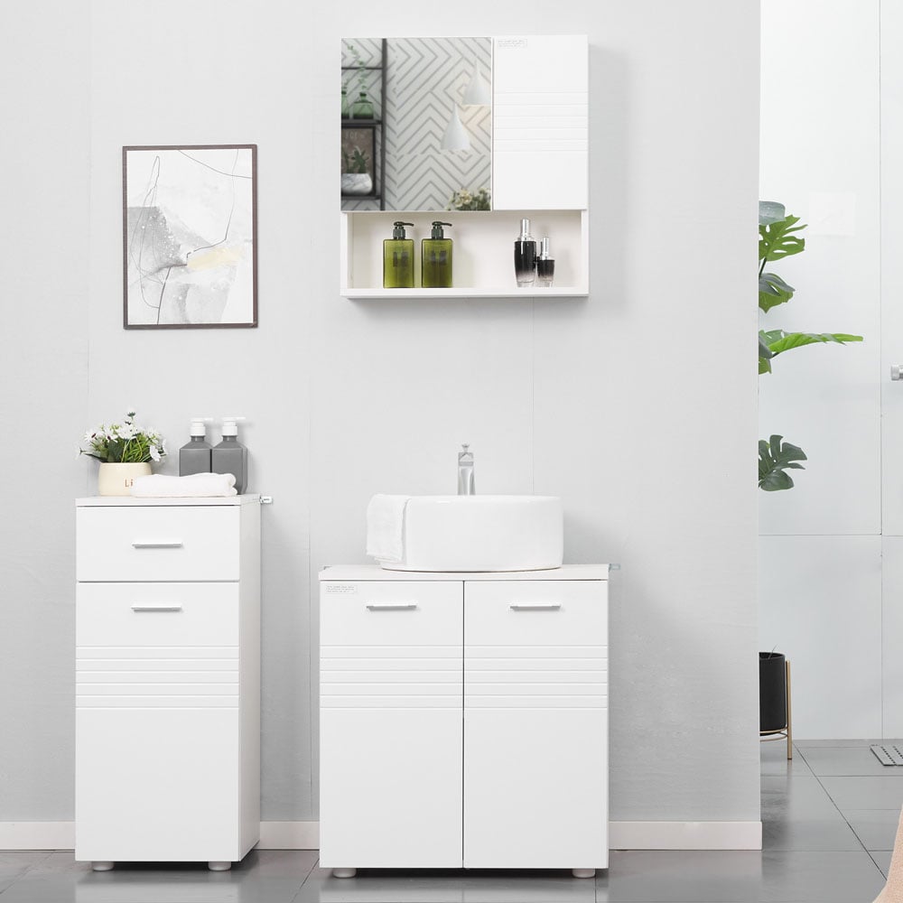 Kleankin White Mirror Bathroom Cabinet with Ridge Design Image 5