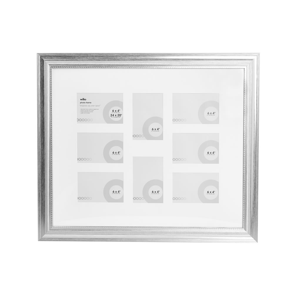 Wilko 8 Multi Aperture Dorchester Silver Photo Frame 24 x 20 Inch Image 1